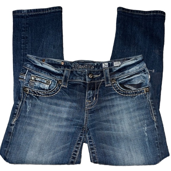 Miss Me Denim - Miss Me Easy Capri Jeans Women's 26 Sequin Studded Embellished Blue‎ Denim